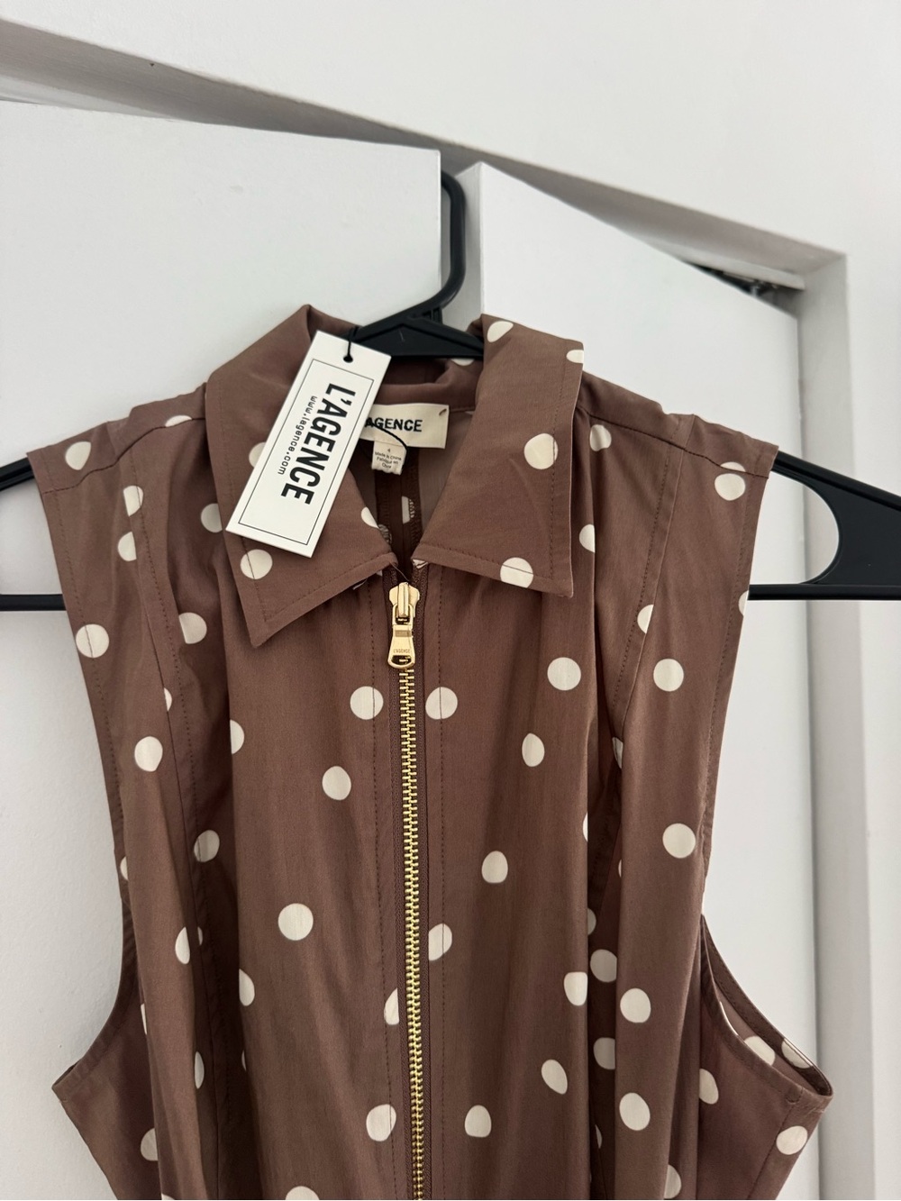 NEW WITH TAGS! Polka Dot Sleeveless A-Line Dress in Brown - L’AGENCE - Picture 6 of 9